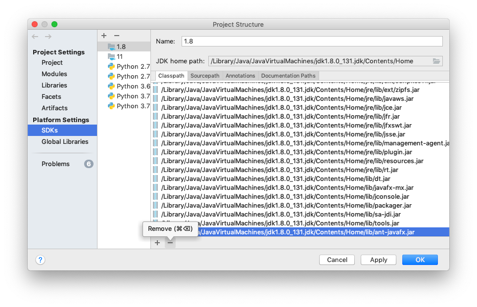 Remove ant-javafx.jar from Java classpath in IntelliJ