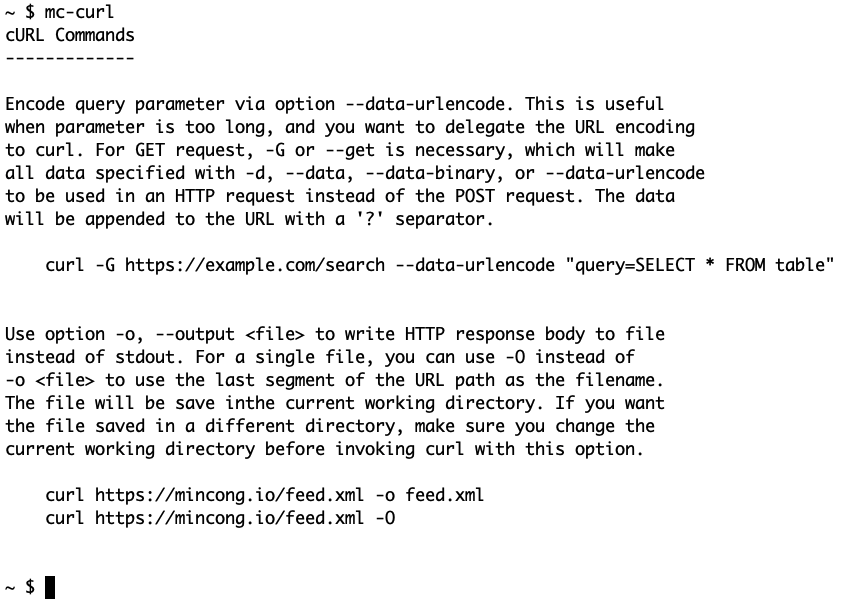 Command output (without color)