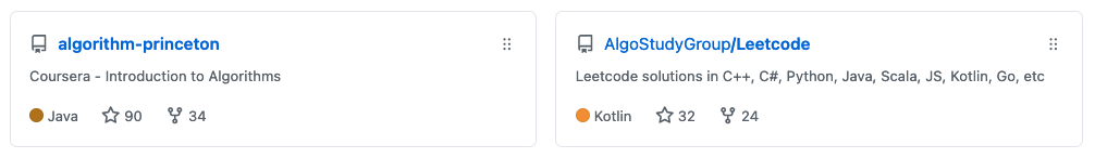GitHub projects: mincong-h/algorithm-princeton and AlgoStudyGroup/Leetcode