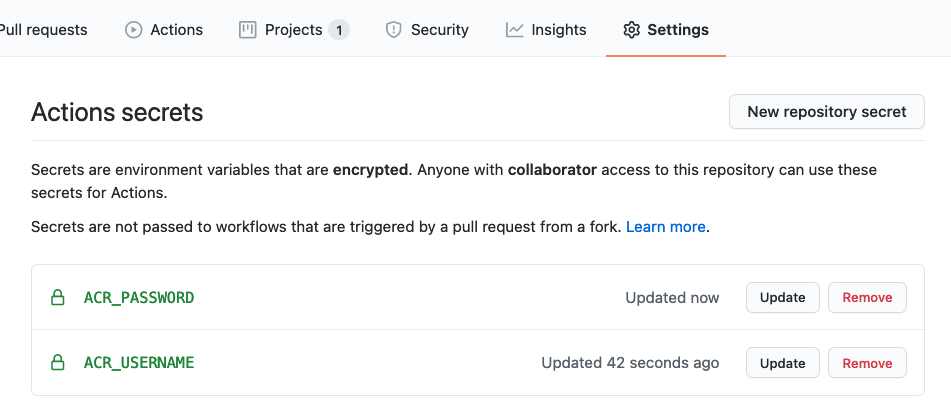 GitHub Action secrets配置